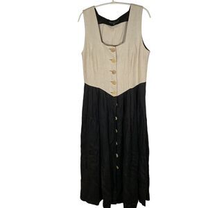 Berwin & Wolff Beige & Black Linen Sleeveless Midi Dress With Buttons Size 44